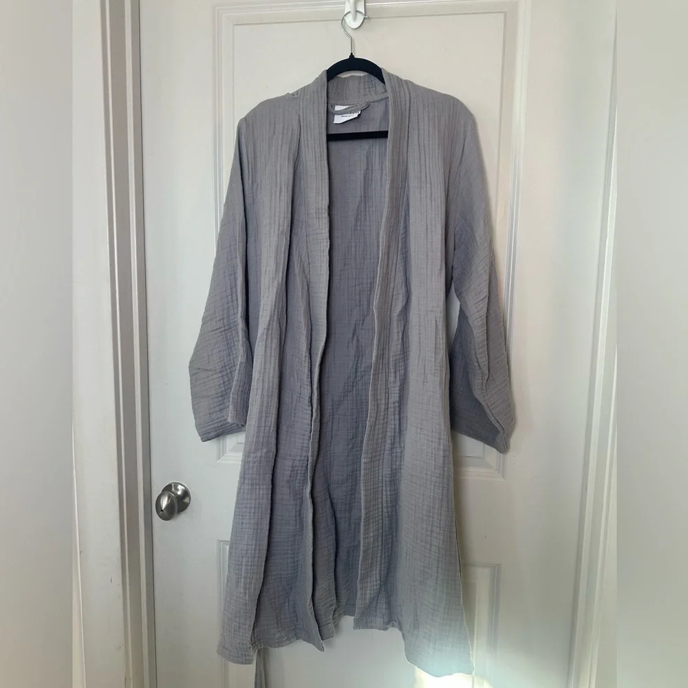 PARACHUTE Cloud Turkish Cotton Waffle Knit Belted Gauzy Unisex Grey Robe,Medium